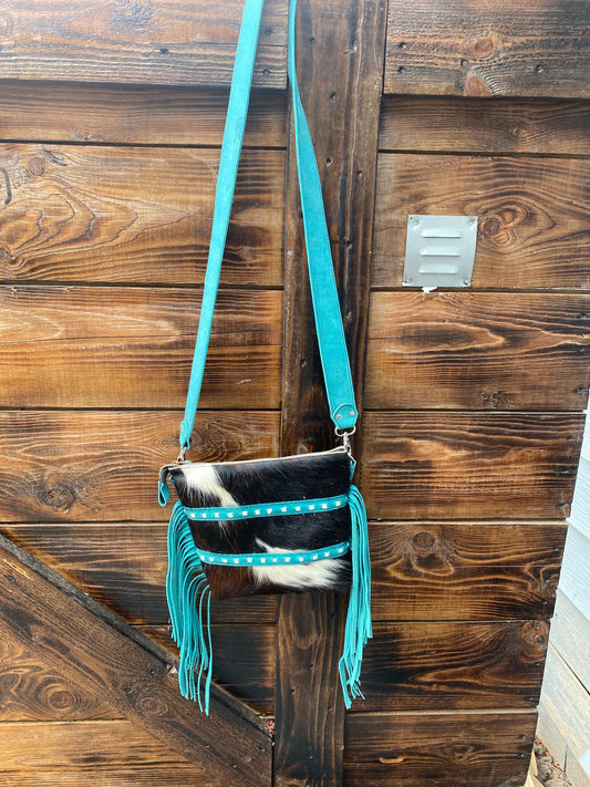 Cowhide and Turquoise Crossbody