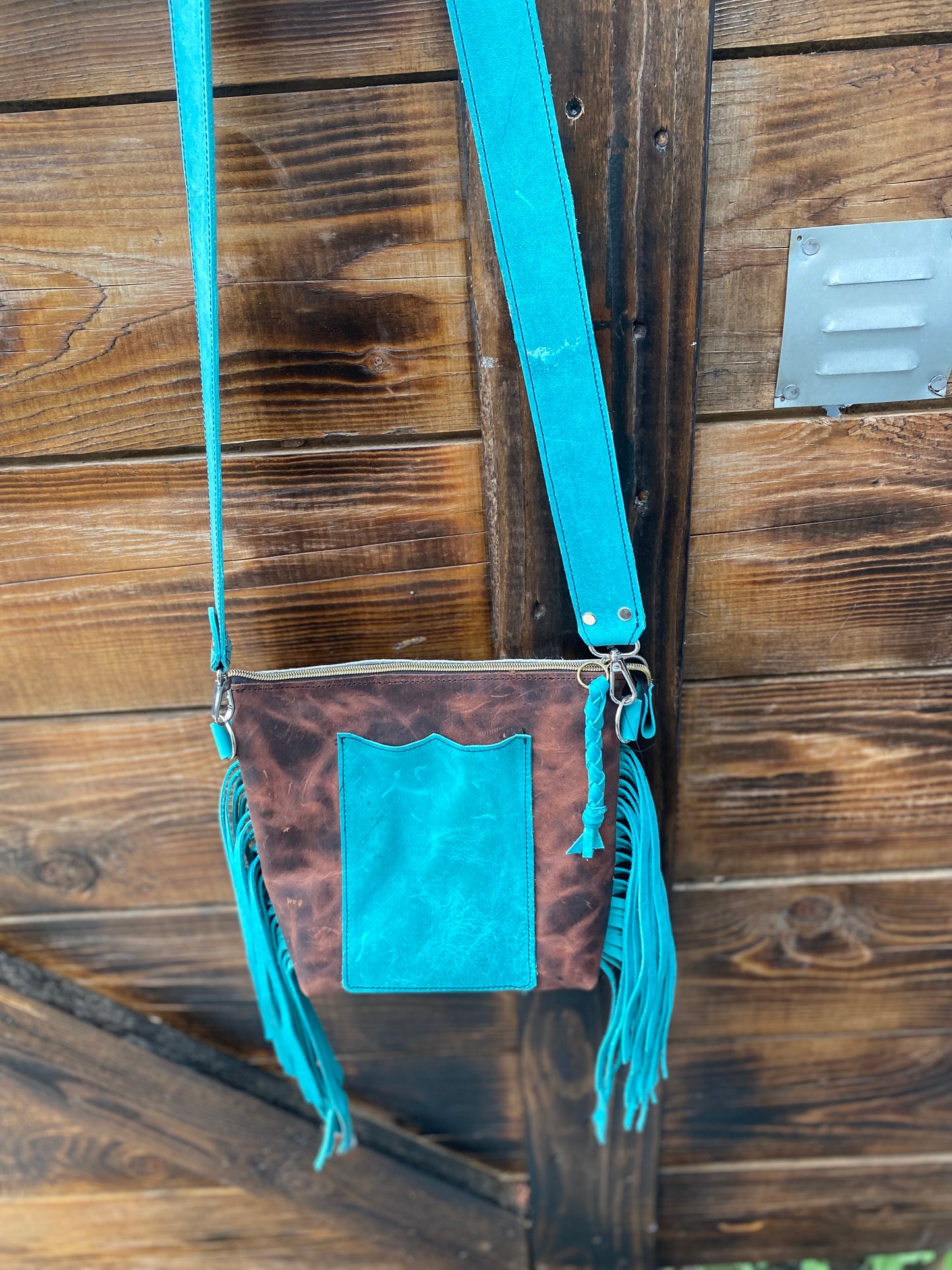 Cowhide and Turquoise Crossbody