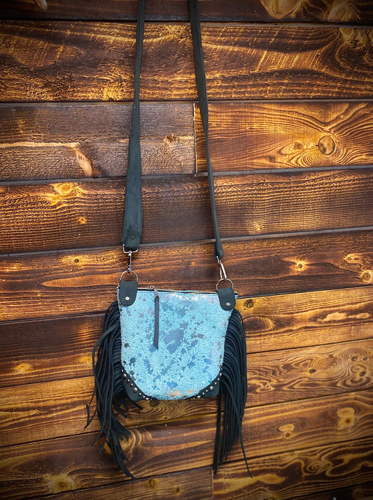 Acid Wash Turquoise Cowhide Crossbody