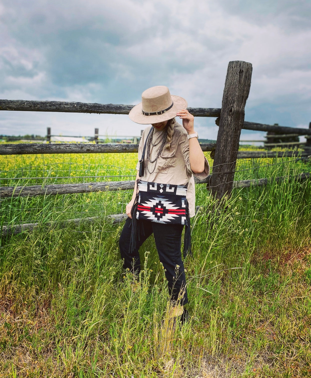 Wool and fringe crossbody