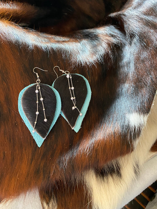 Turquoise leather earrings